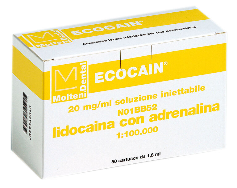 Ecocain Lidocaina Tubofiala 50 pz con Adrenalina 1:100.000