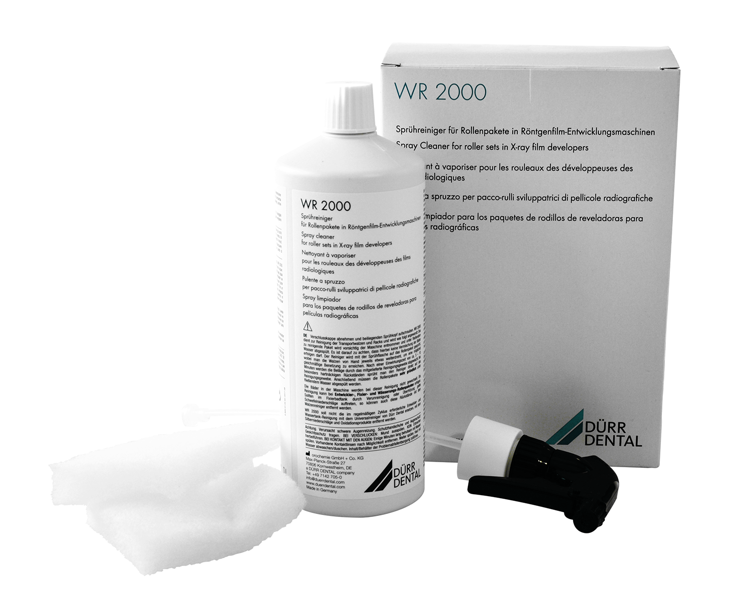WR 2000 Confezione da 1 litro con erogatore spray e 4 spugne speciali. Liquidi Rx - WR 2000 Confezione da 1 litro con erogatore spray e 4 spugne speciali.