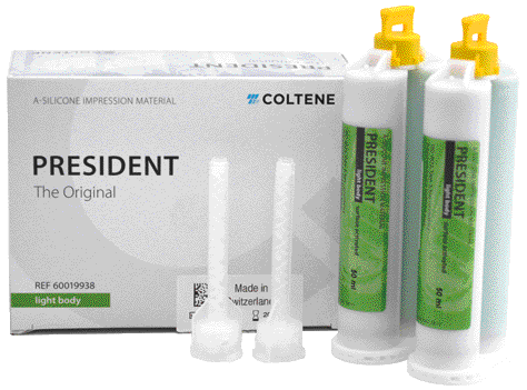 DentalToday PRESIDENT THE ORIGINAL RIBASANTI IN CARTUCCE (PER MISCELAZIONE MANUALE) Light Body - Bassa viscosità - confezione: 2 x 50 ml cad. + 12 puntali bianchi PRESIDENT THE ORIGINAL RIBASANTI IN CARTUCCE (PER MISCELAZIONE MANUALE) Light Body - Bassa viscosità - confezione: 2 x 50 ml cad. + 12 puntali bianchi