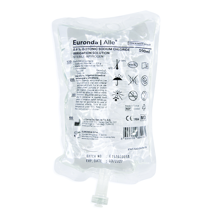 SOLUZIONE FISIOLOGICA IN SACCHE Confezione da 15 sacche da 500 ml cad. SOLUZIONE FISIOLOGICA IN SACCHE Confezione da 15 sacche da 500 ml cad.